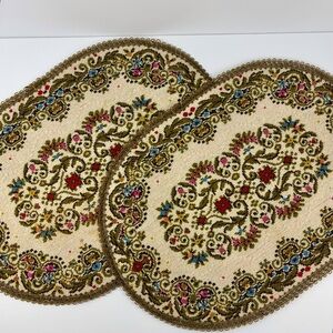 Group Muylle Set of 2 Needlepoint Tapestry Oval Table Runners Belgium Vintage